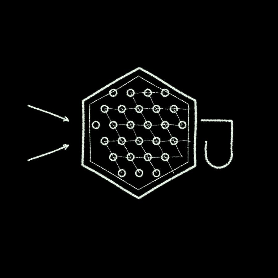 Chalk drawing of a catalyst lattice bonded to a hook