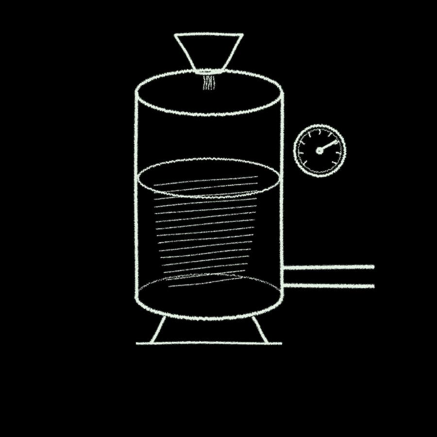 Chalk drawing of a fuel tank feeding the reaction